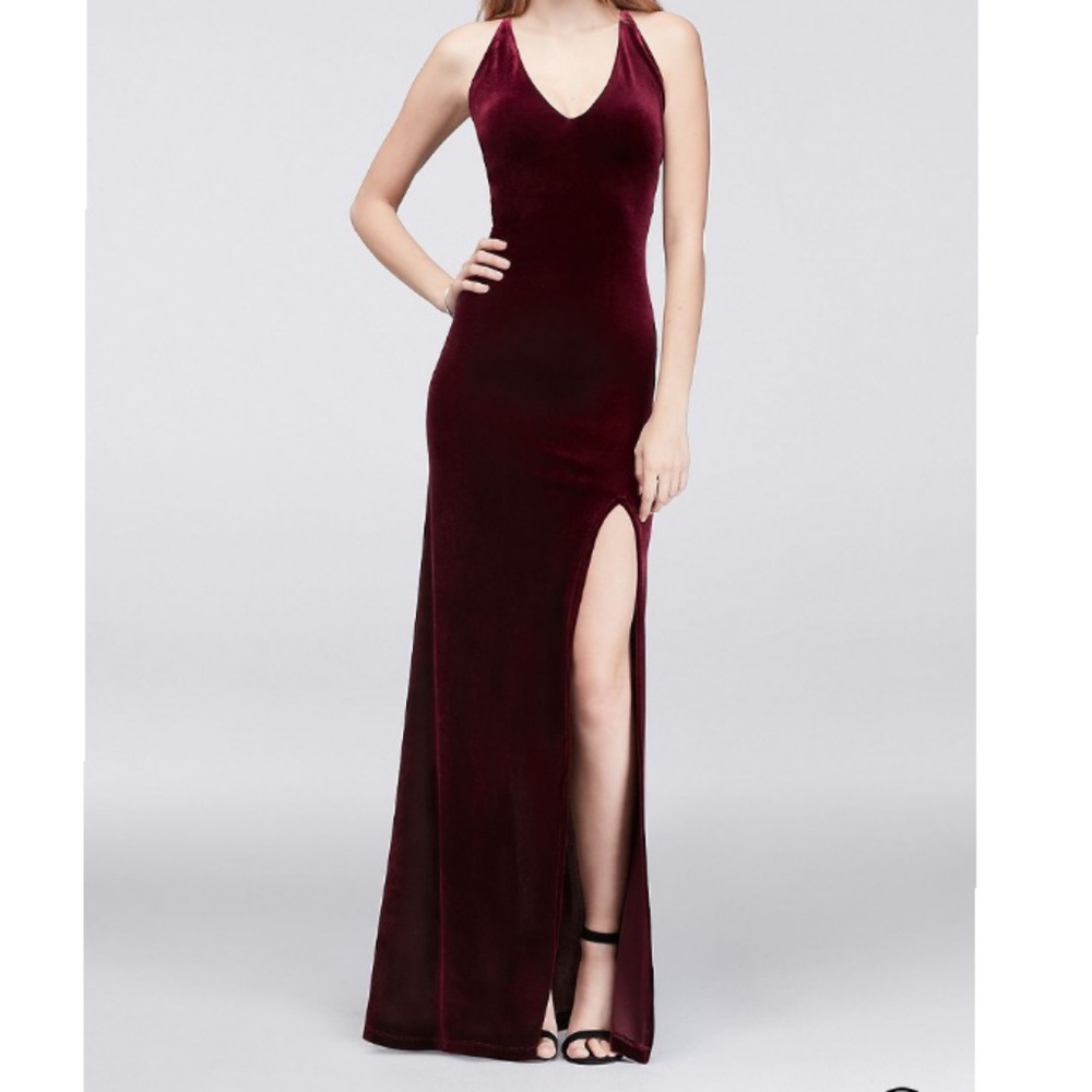 Teeze Me Burgundy Velvet Evening Gown
